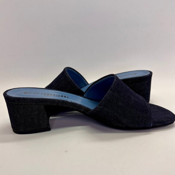 La Canadienne Frida Size 39 Denim Blue Open Toe Block Heel Mule Sandal - Picture 7 of 16